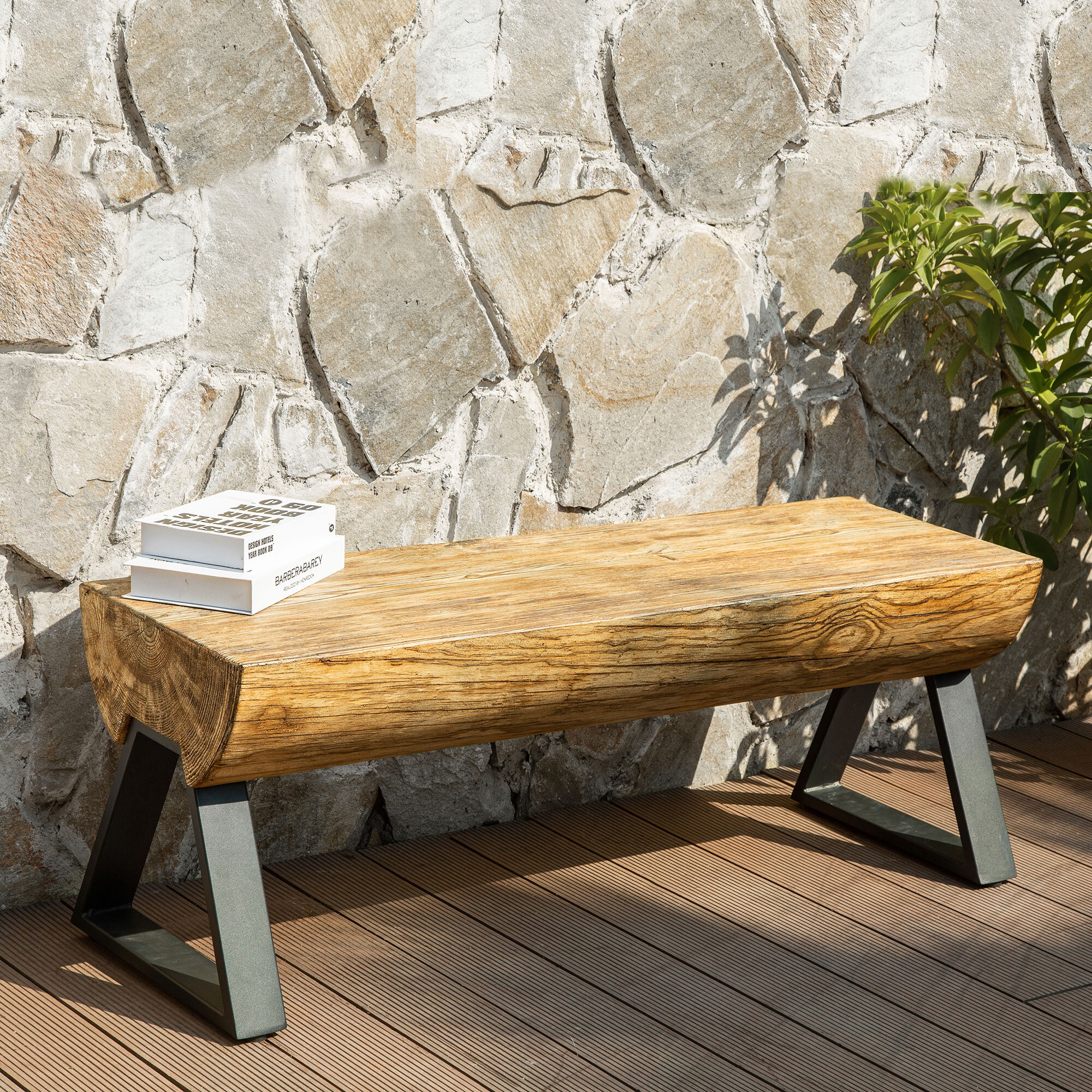 Earth D Tree Trunk Style Concrete Garden Bench