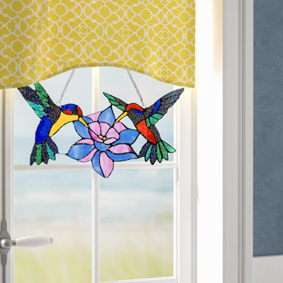 Tiffany Glass Hummingbirds Window Panel