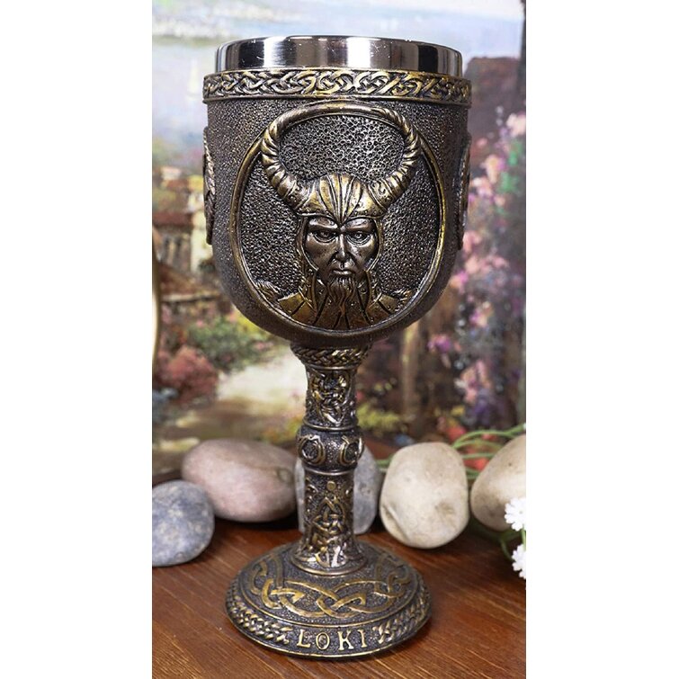 Atlantic Collectibles Norse Mythology Viking Odin Warlord Dragon Longship 8oz Resin Wine Goblet Chalice With Stainless Steel Liner 