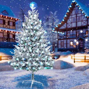 Automatic Open Christmas Tree Bushy Spray White+Pine Cone+Fruit Traditional Deco