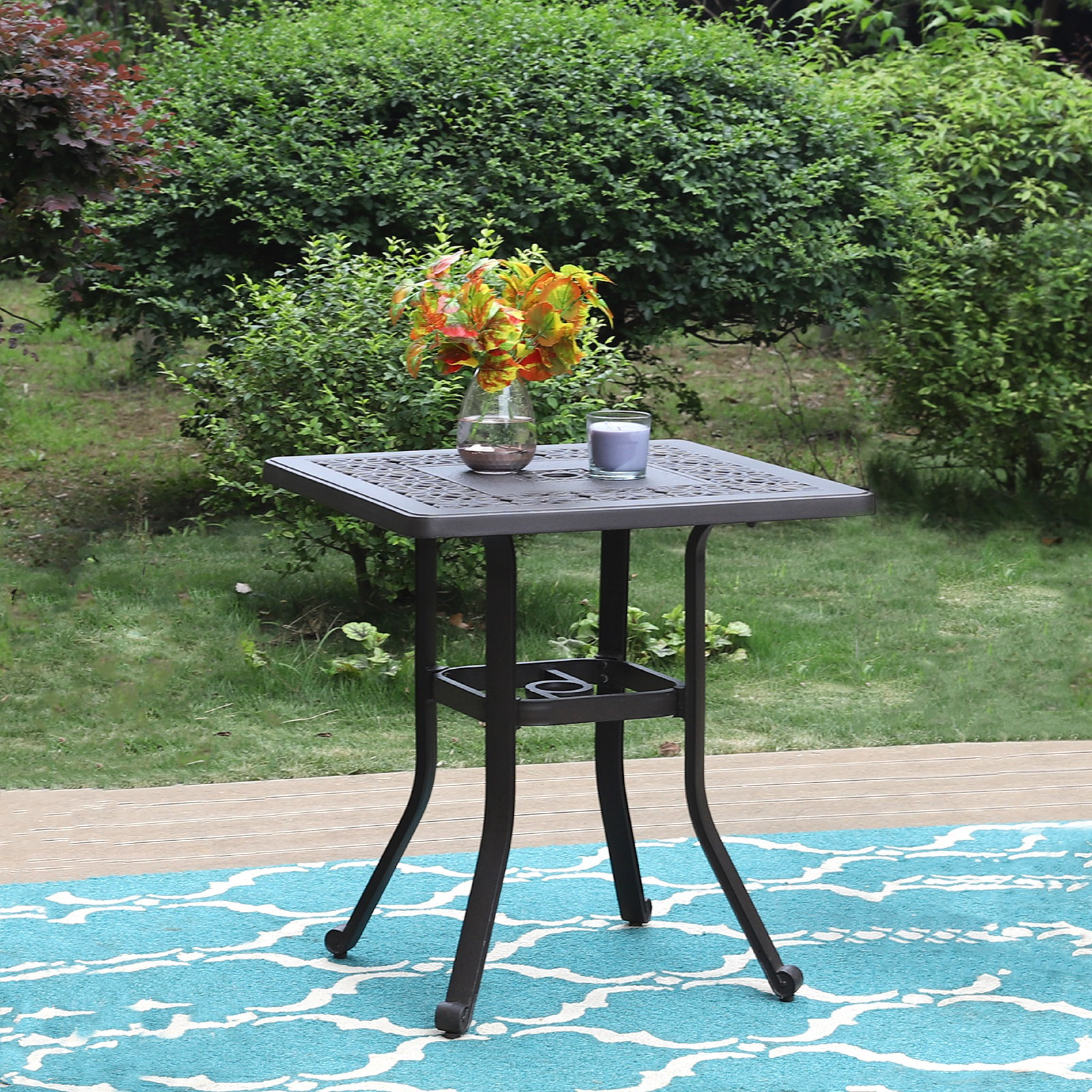PHI VILLA Patio Square Cast Aluminum Bistro Table & Reviews Wayfair