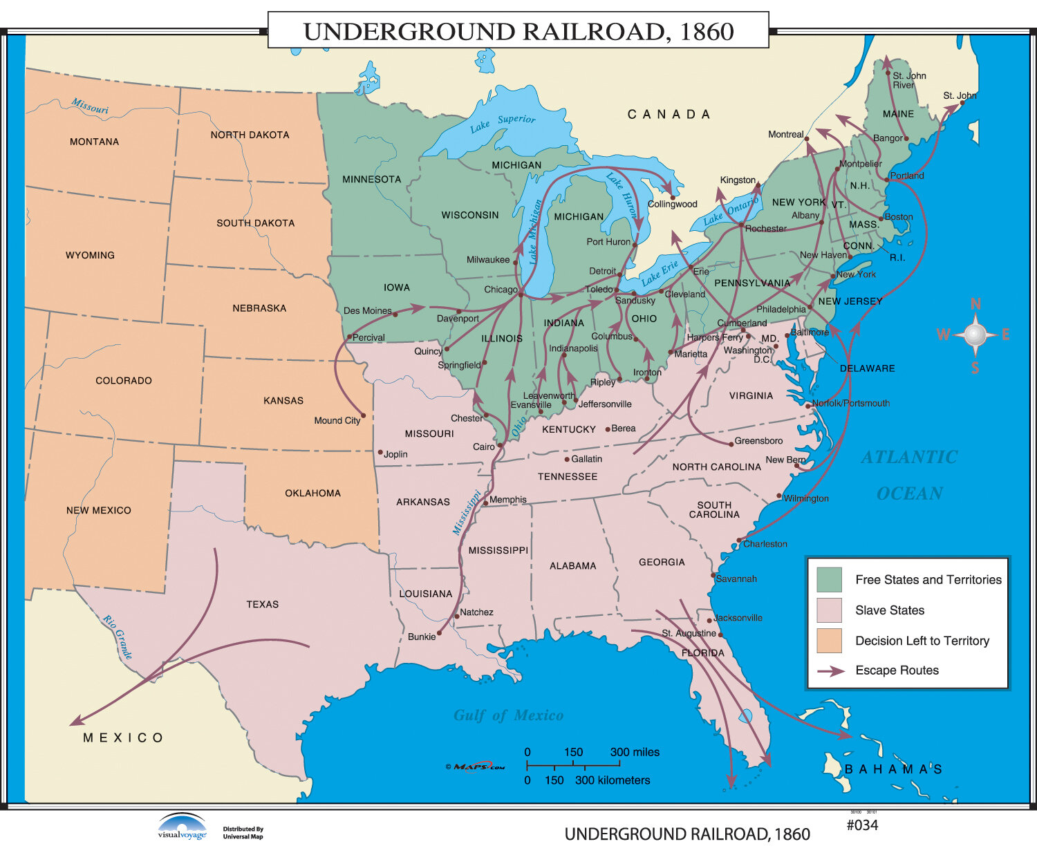 Map Of The Underground Railroad Universal Map U.s. History Wall Maps - Underground Railroad | Wayfair.ca