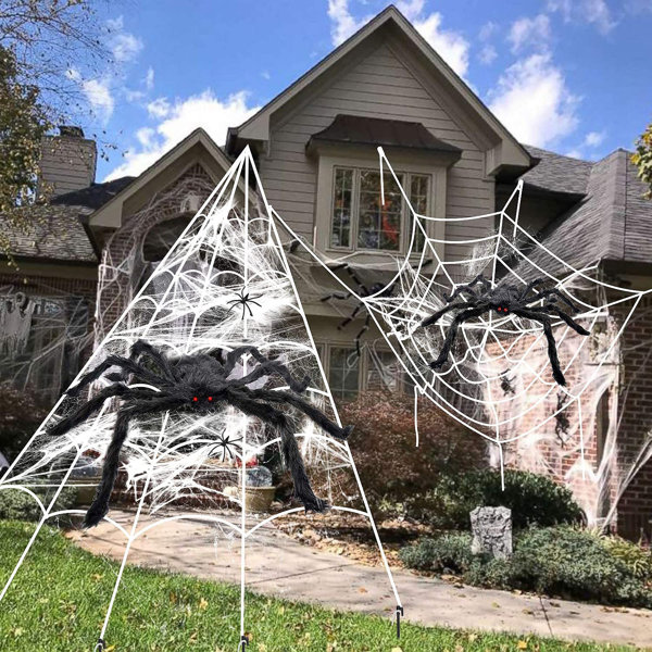 Indoor Scary Hairy Spider & Halloween White Spider Web & Cobwebs Props & 5 Small Plastic Spiders Halloween Scary Spider Web Set Halloween Spider Decorations Outdoor and Yard Creepy Decor 