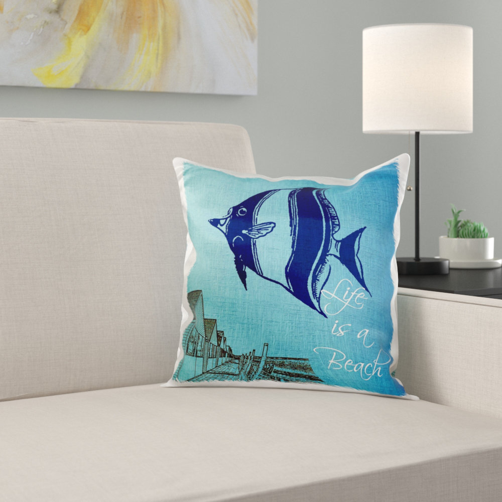 East Urban Home Life Is A Beach Cottages With Fish Pillow Cover