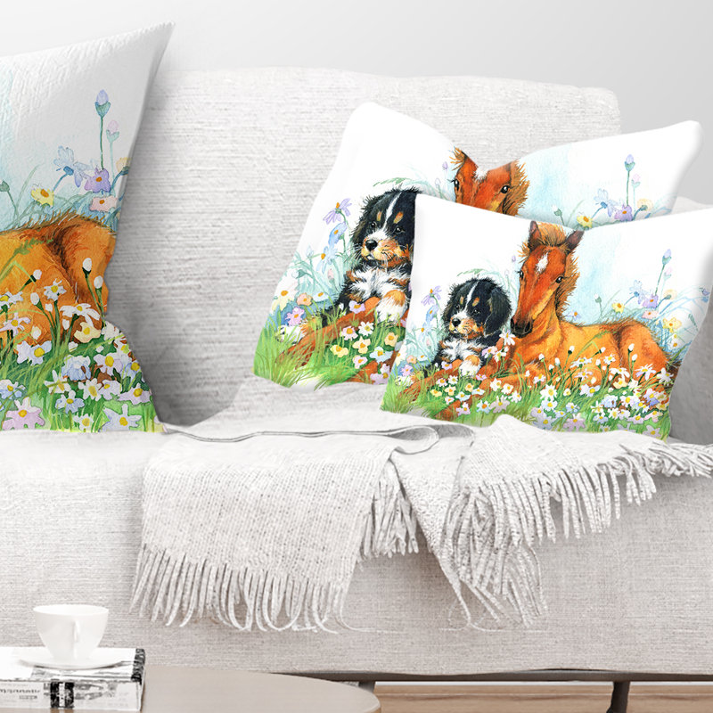 East Urban Home Animal Relaxing Cute Horse Lumbar Pillow Wayfair
