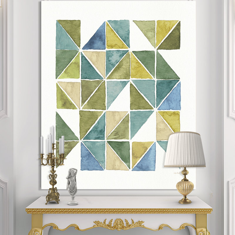 East Urban Home Geometric Green Triangle I Painting Print On