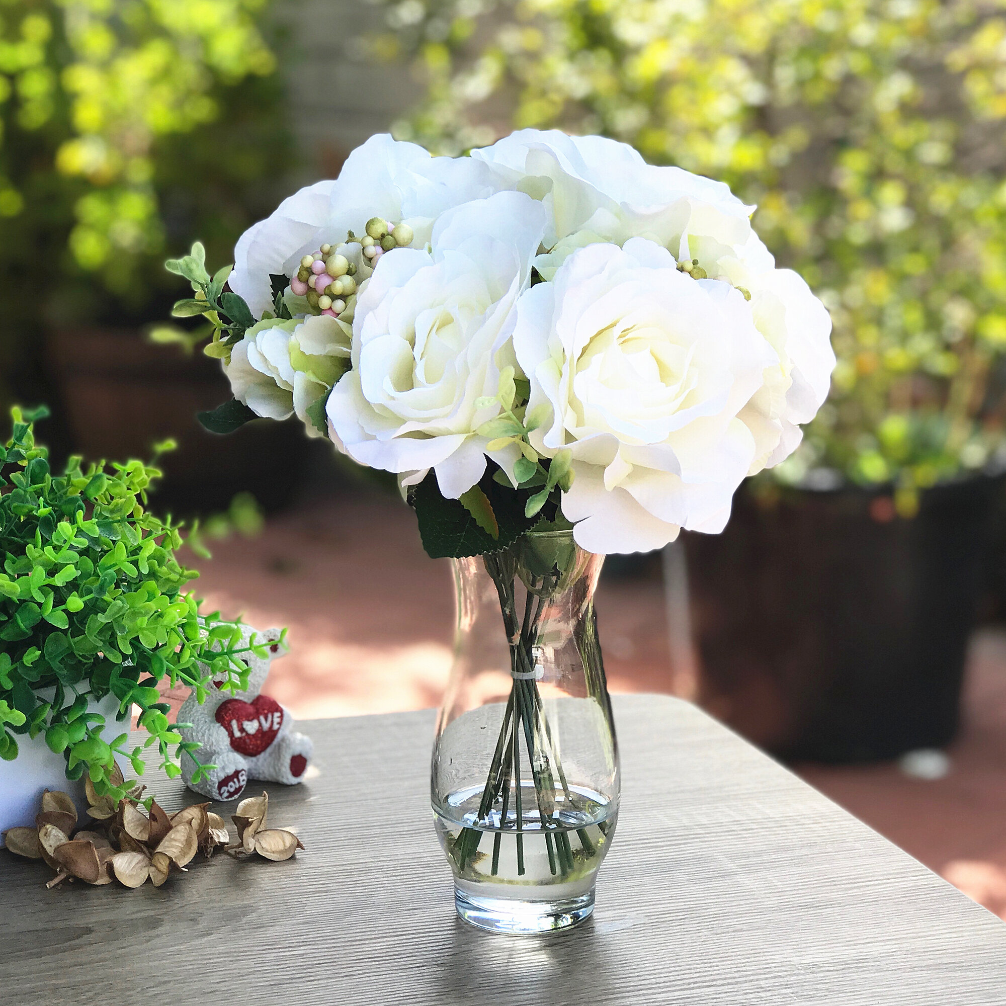 Mercer41 Rose and Hydrangea Silk Mixed Floral Arrangement in Vase ...