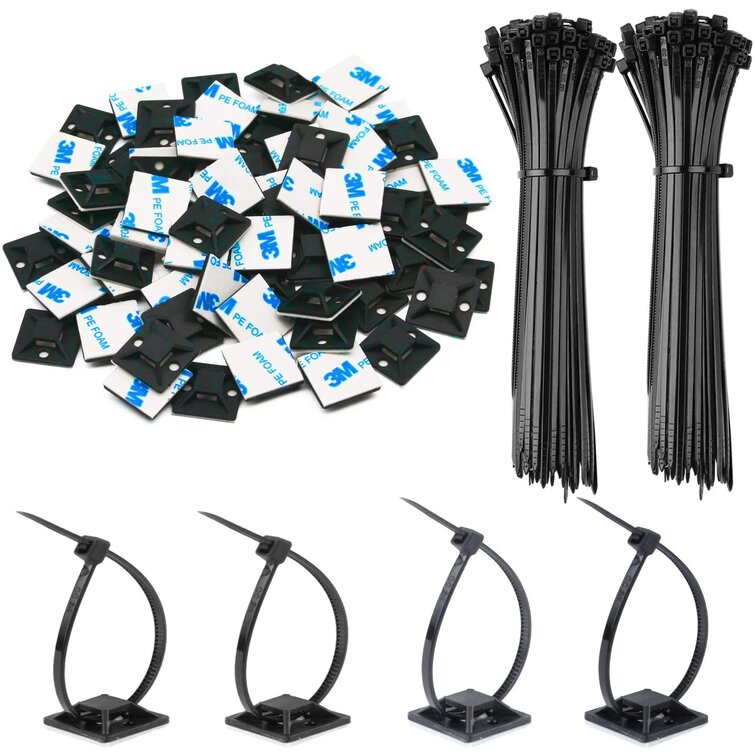 50 Pack Cable Tie Mount and Zip Tie,Strong-Adhesive-Backed Mounts Cable Tie Mounts Wire Tie Base Holders Perfect for Wire Clips Cable Management Zip Tie Anchors 