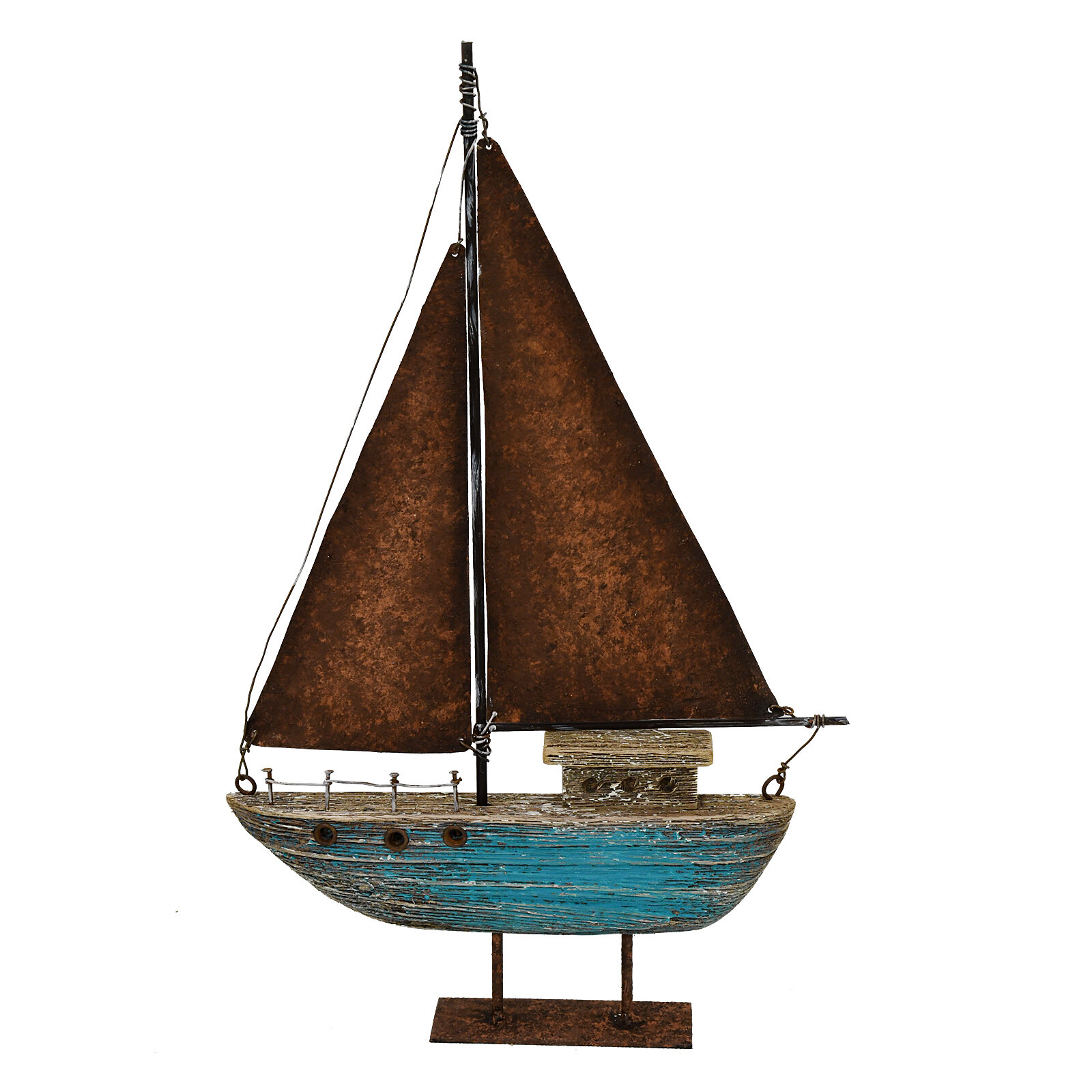 Handcrafted Wooden Nautical Sailing Ornament Home Office Desktop Decor Beige