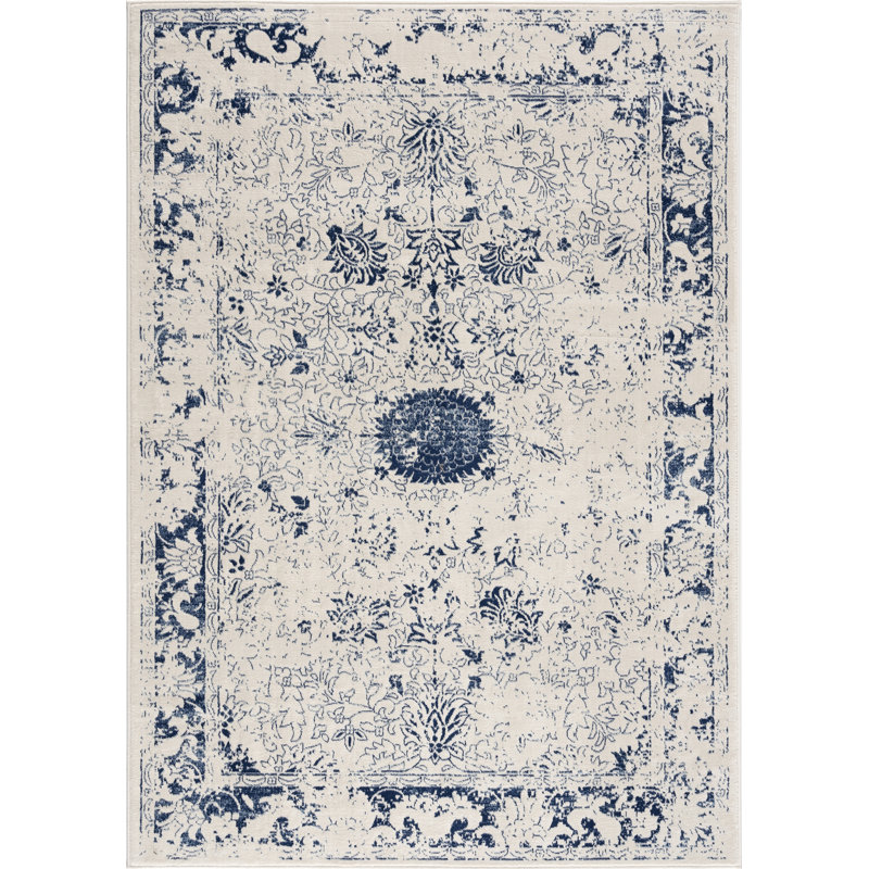 One Allium Way Ivey Oriental Navy Blue Indoor Area Rug Reviews Wayfair