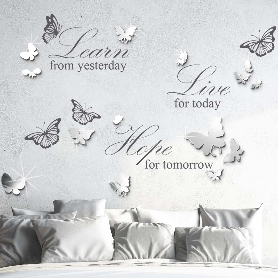 Walplus Mirror Butterflies and Live Learn Hope Wall Decal & Reviews ...