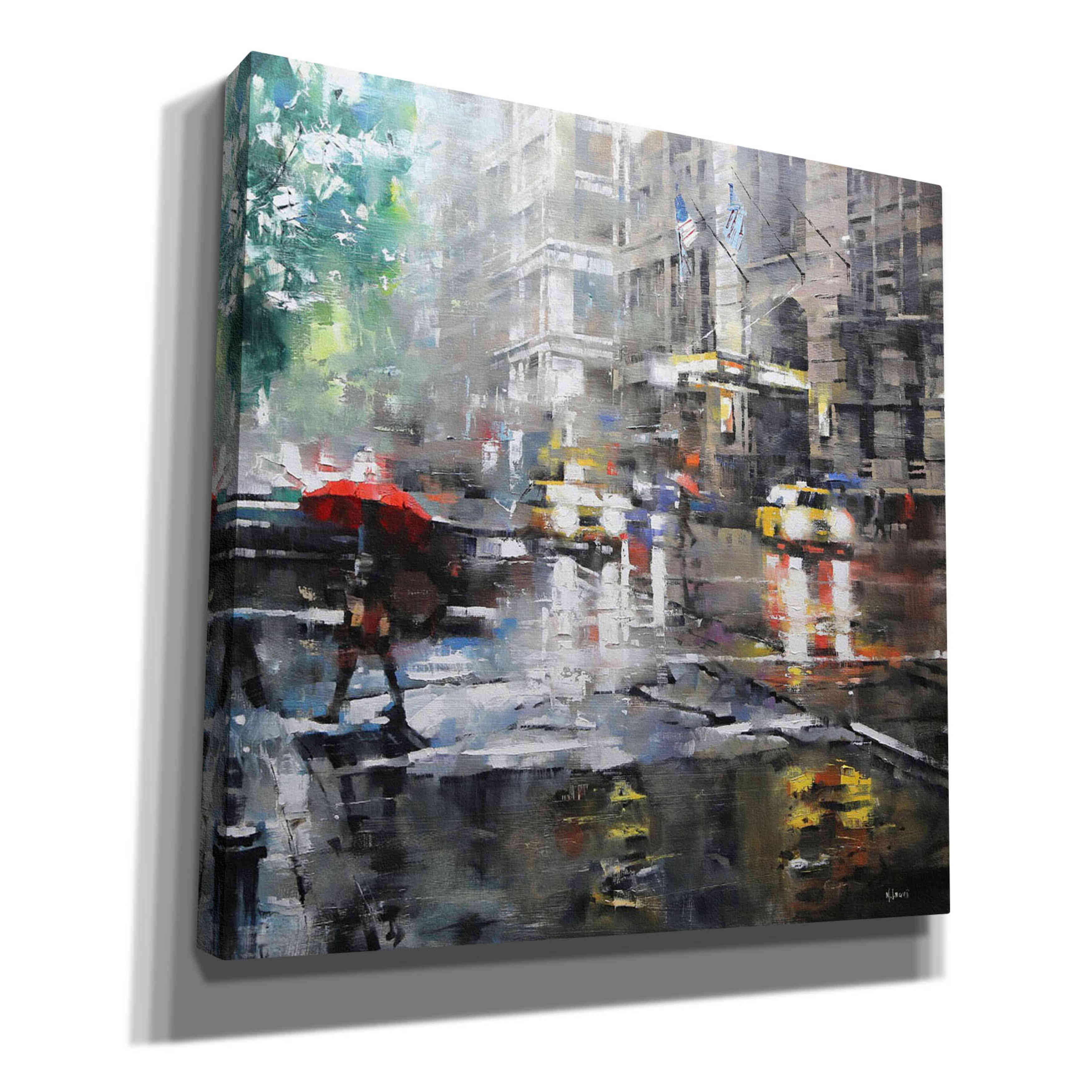 Winston Porter Manhattan Red Umbrella by Mark Lague Wrapped Canvas