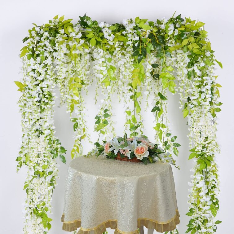 4pcs Artificial White Flowers Silk Wisteria Garland 2 Meters Home Garden Decor 