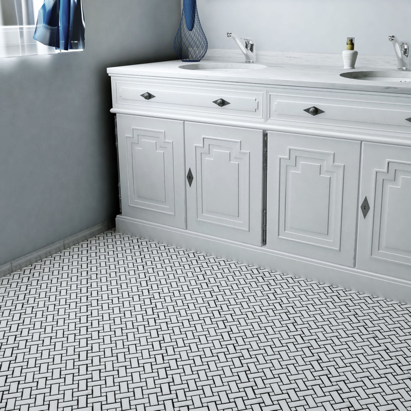 Elitetile Retro Basket Weave Random Sized Porcelain Mosaic Tile In Retro Basket Weave Random Sized Porcelain Mosaic Tile In White