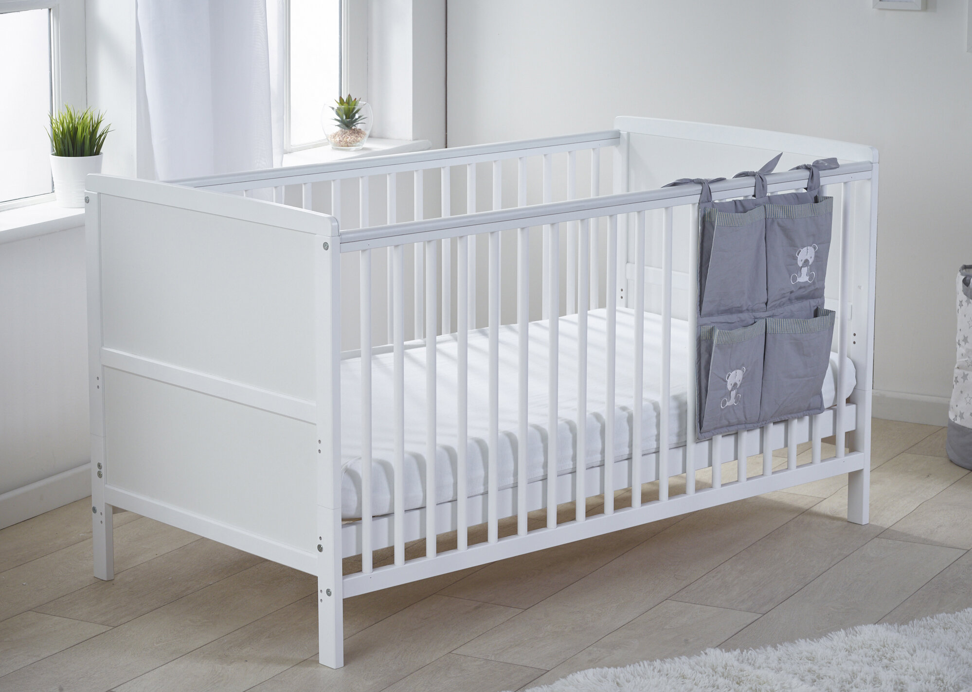 gray cot bed