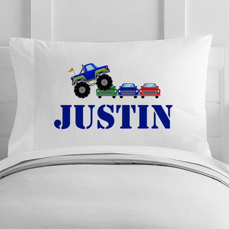 4 Wooden Shoes Personalized Monster Truck Rally Toddler Pillow