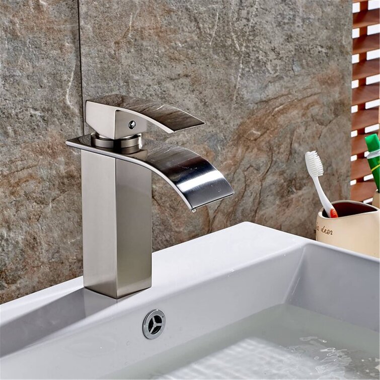 Waterfall Bathroom Basin Faucet 1 Hole Vanity Sink Mix Tap Brushed Nickel Brass 
