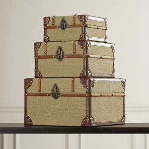 3 Piece Old Look Burlap Travel Trinket Box Set