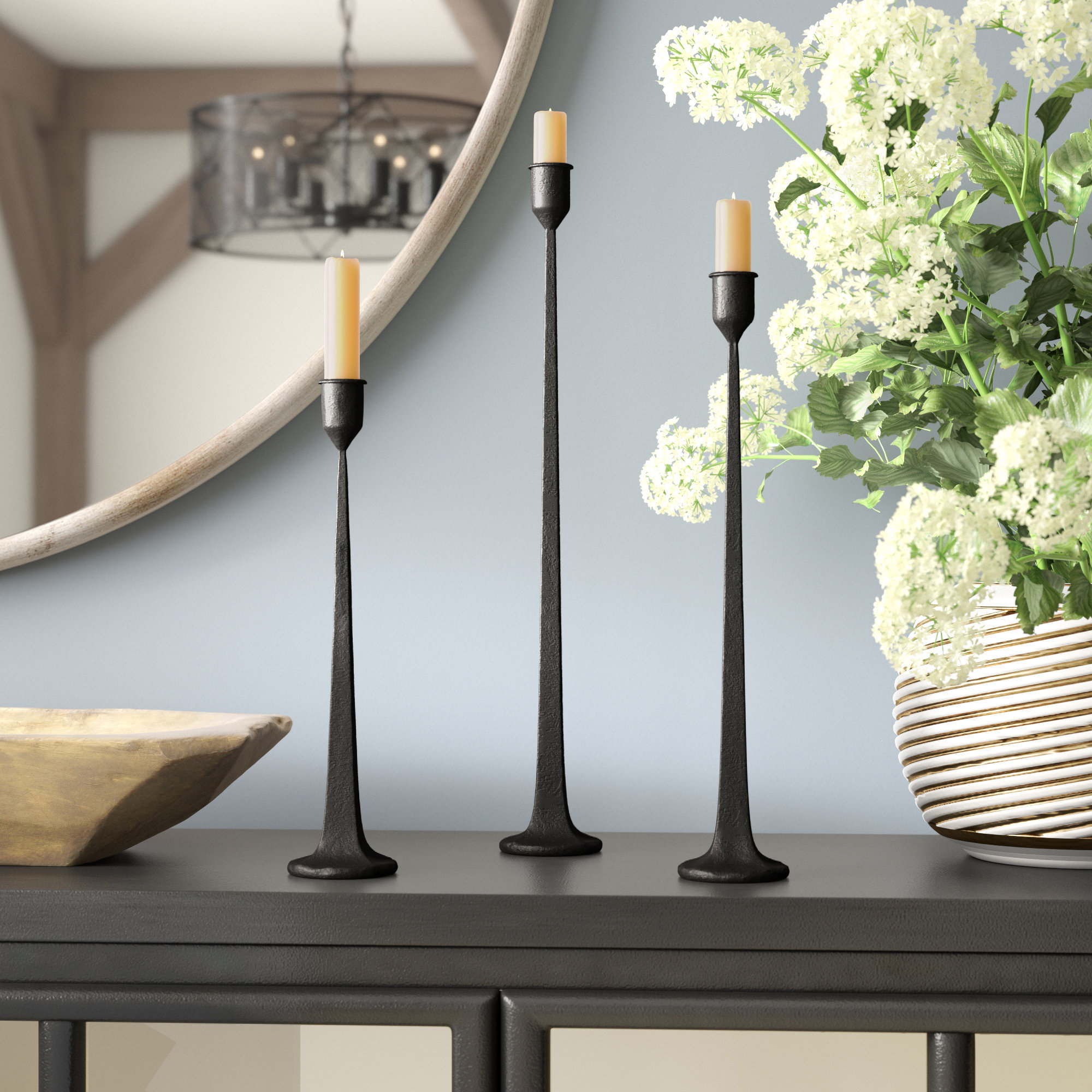 Three Posts™ Olivarez 3 Piece Iron Tabletop Candlestick Set & Reviews
