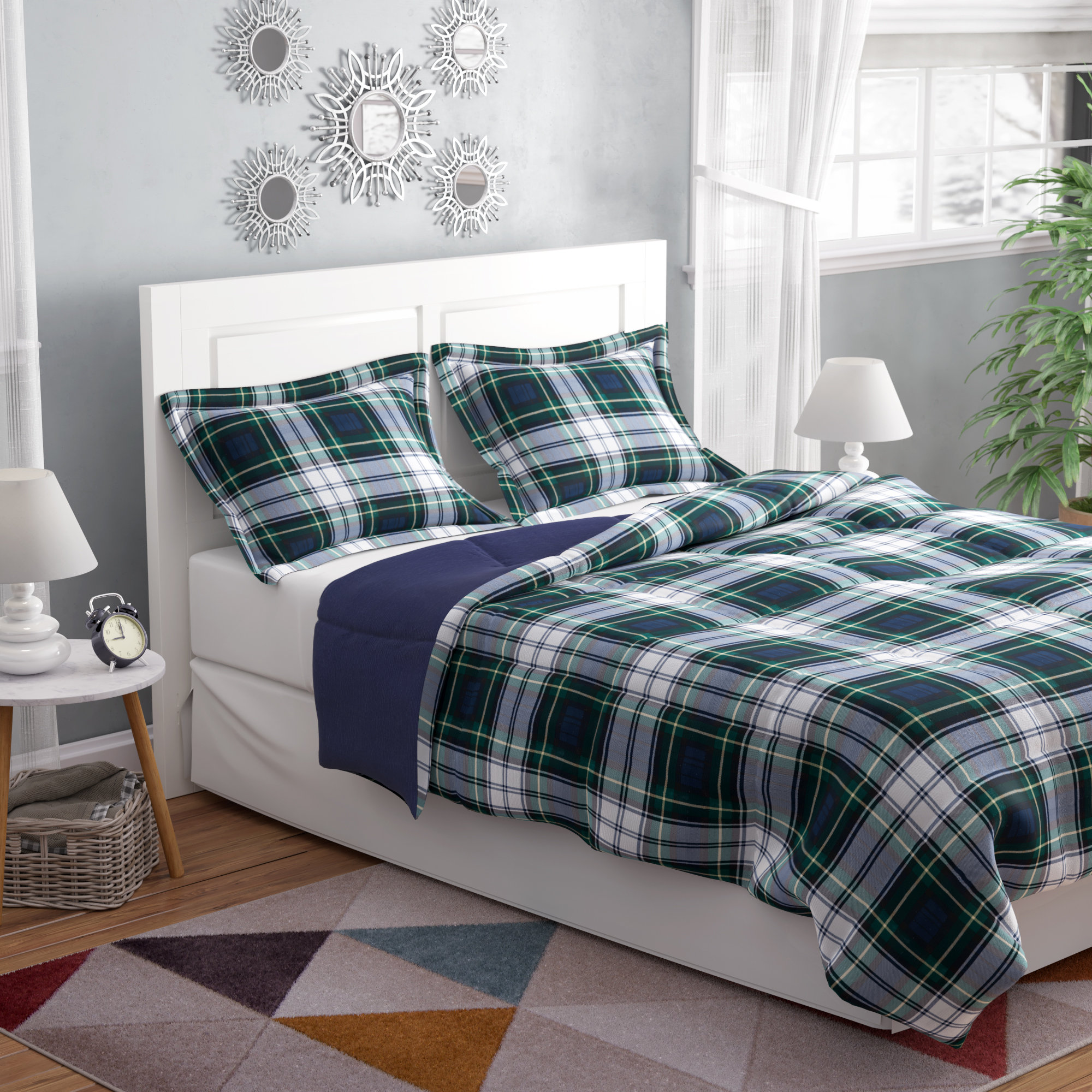 Millwood Pines Kucharski Navy Plaid Comforter Set Reviews