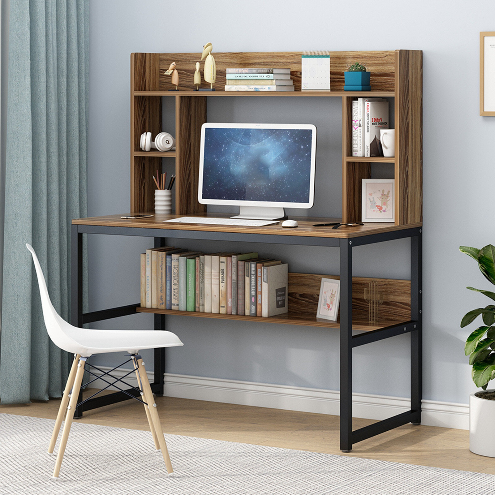 Inbox Zero Computer Desk With Bookshelf 47 Inch Home Office Desk Space Saving Design Wayfair