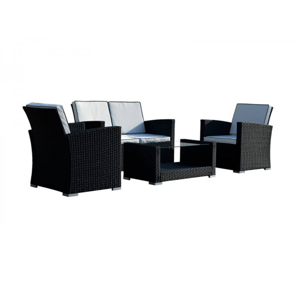 Dakota Fields Mira 4 Seater Rattan Sofa Set with Cushions ...