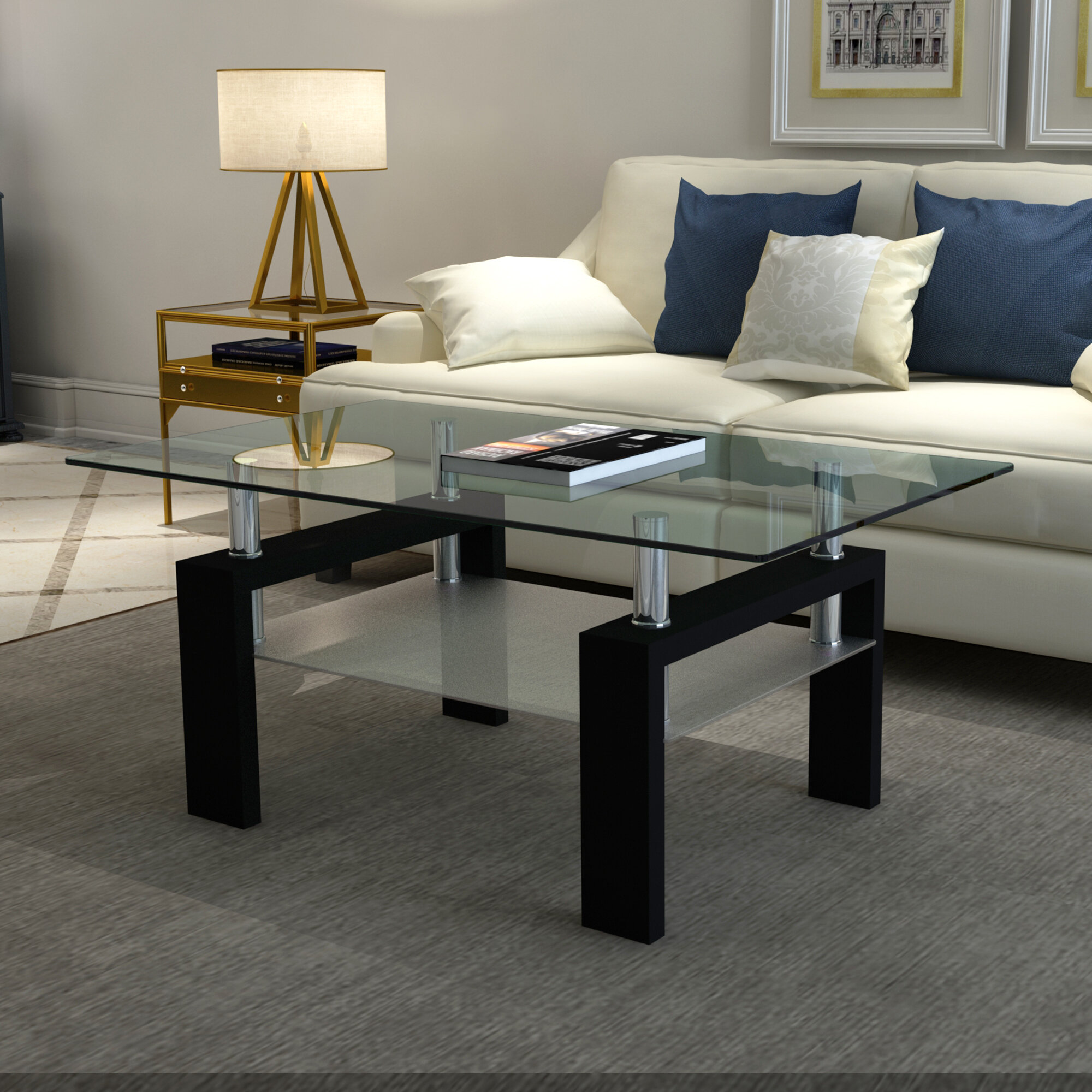 Mirrored Coffee Tables for Living Room Modern Accent Tea Table Sofa Desk with 1 Drawer Easy Assembly