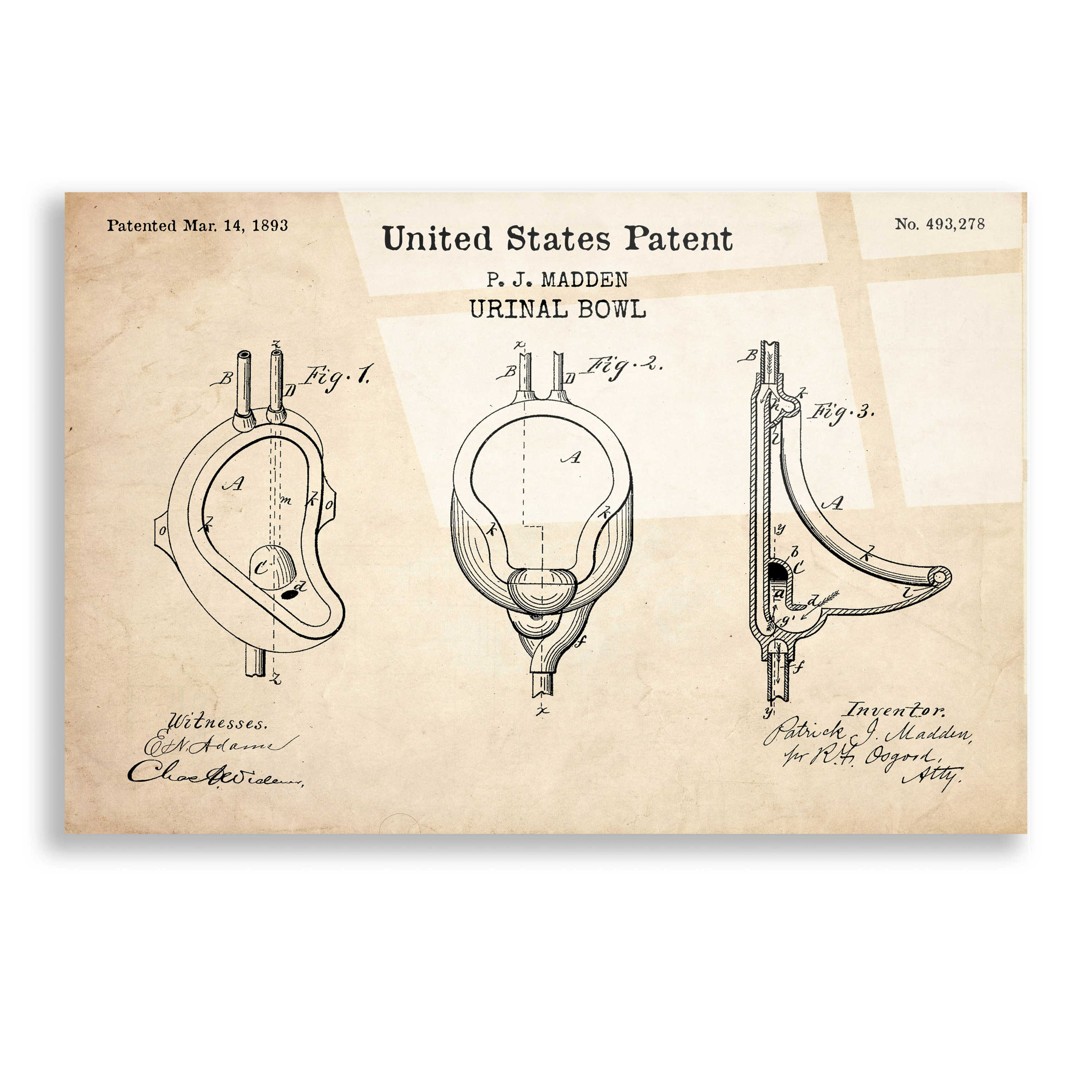 Williston Forge Urinal Patent Parchment - Unframed Drawing Print | Wayfair