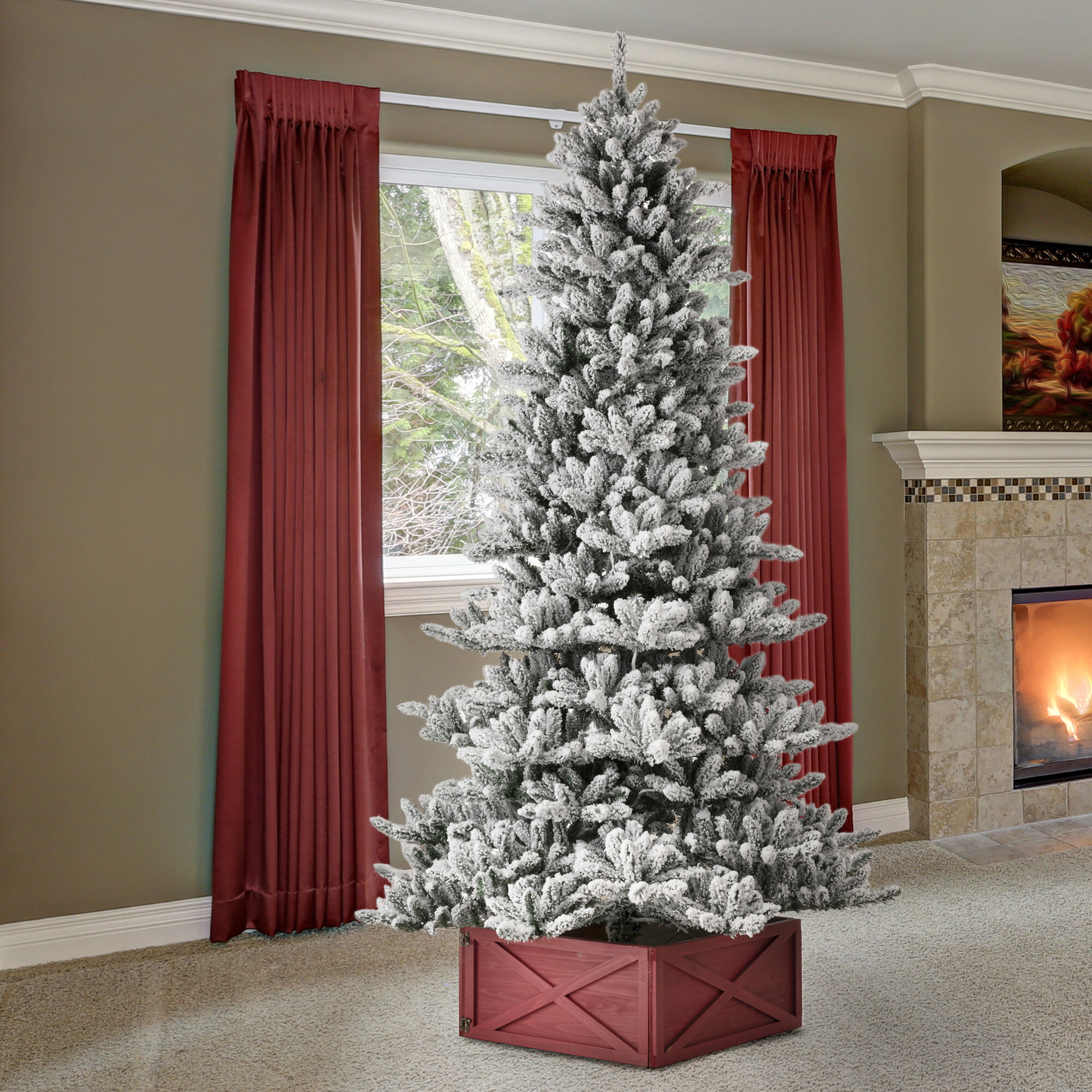 3' Prelit Flocked Pine Artificial Green Christmas Tree Indoor Holiday Decor 