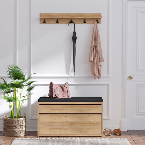 East Urban Home 32.28'' Wide Hall Tree with Bench and Shoe Storage ...