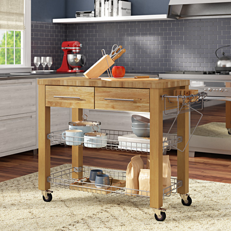 Ebern Designs Sydney Kitchen Cart With Butcher Block Top Reviews Wayfair