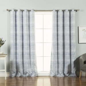 Sketched Grid Plaid and Check Blackout Thermal Grommet Curtain Panels (Set of 2)