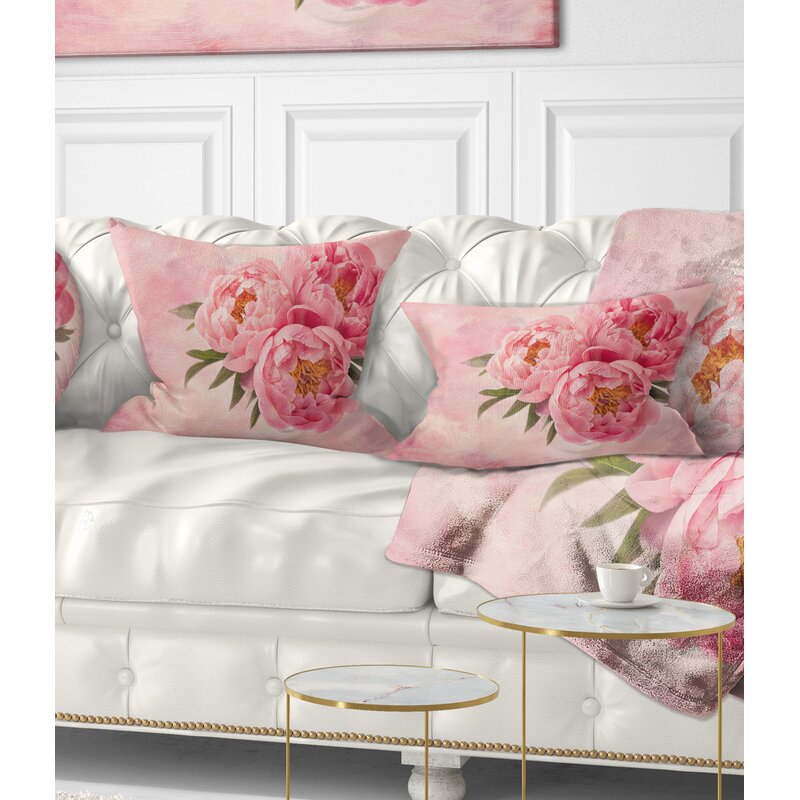 East Urban Home Floral Peony Flowers in Vase Lumbar Pillow ...