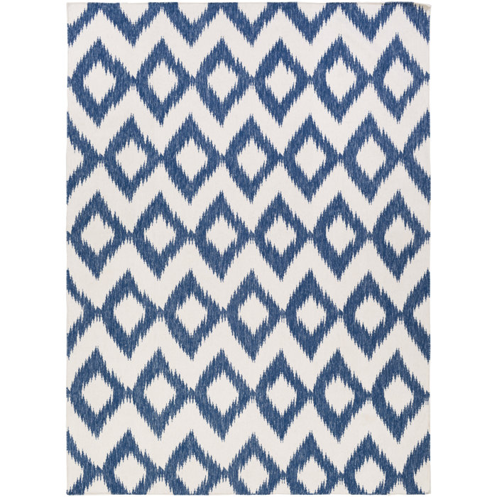 Kaylah Handwoven Flatweave Wool Cream Navy Area Rug