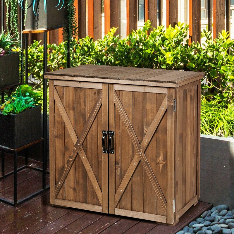 MAYFULL 2.5 X 2 Ft Outdoor Wooden Storage Cabinet With Double Doors 