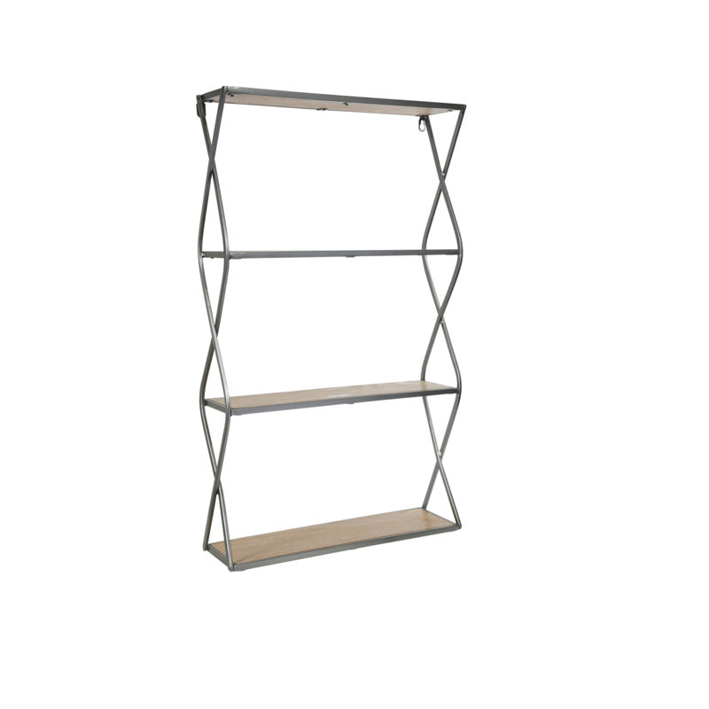 17 Stories 4 Tier Wood And Metal Wall Shelf With Criss Cross Sides Grey And Brown Wayfair Ca