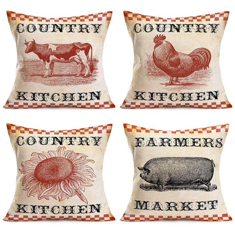 Farmhouse Pillow Covers Rustic Cow Rooster Bull Decorative Square Cushion Case