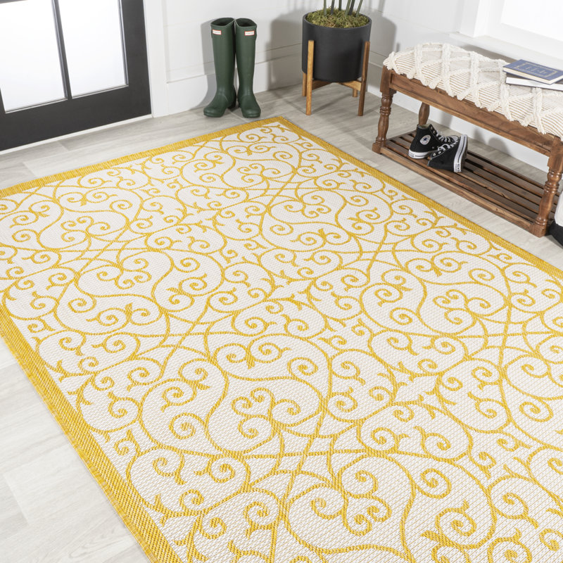 Canora Grey Deilani Power Loom Cream/Yellow Indoor/Outdoor Rug | Wayfair