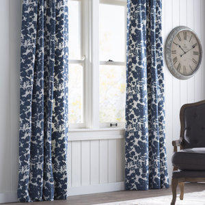 Olmeda Blue Printed Floral Room Darkening Thermal Rod Pocket Single Curtain Panel