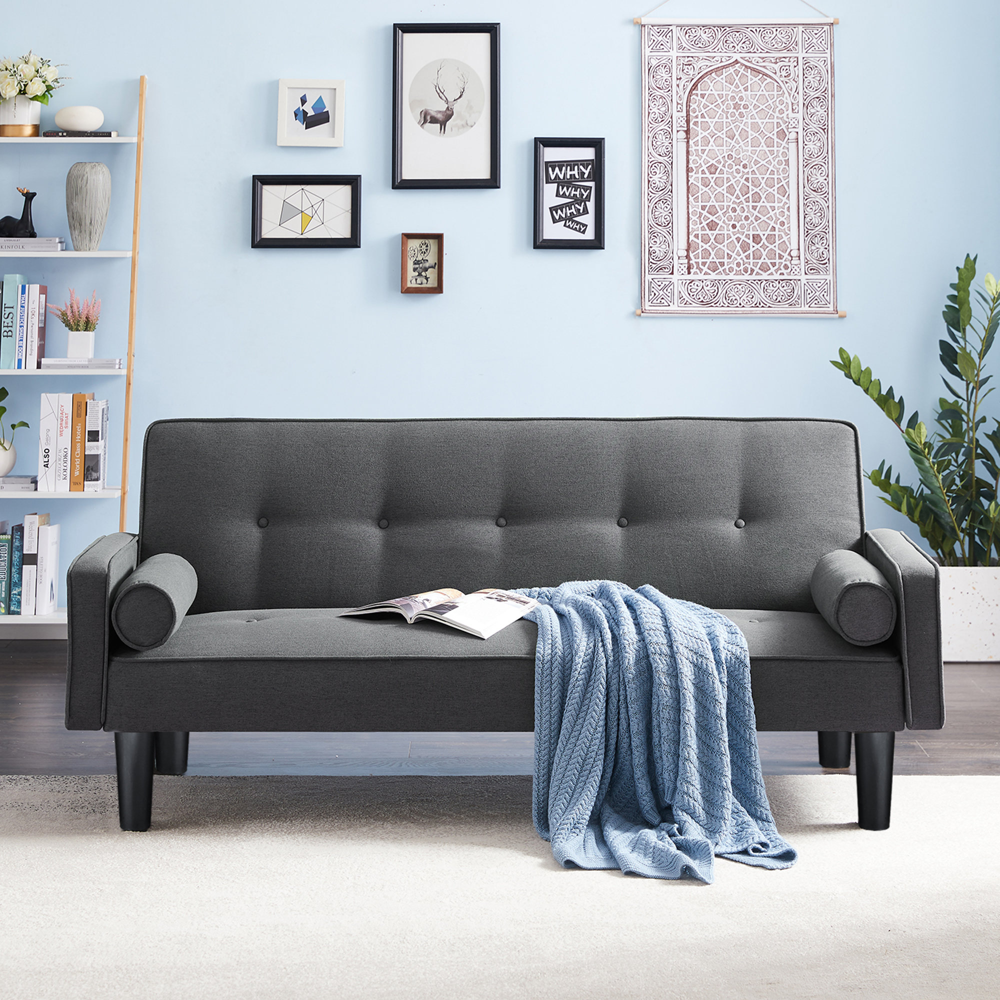 convertible linen tufted futon