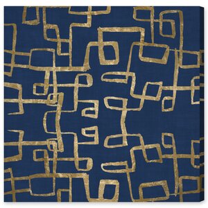 'Navy Geometry Gold' Graphic Art on Wrapped Canvas