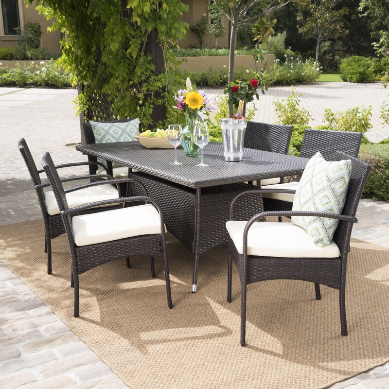 Highland Dunes Emmeline 7 Piece Dining Set with Cushion & Reviews | Wayfair