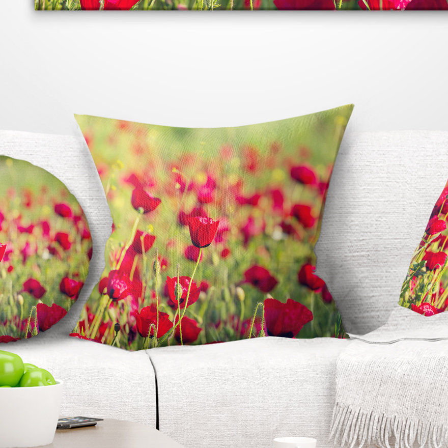 East Urban Home Beautiful Poppy Flowers Background Pillow Wayfair
