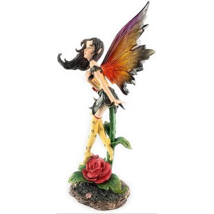 Spring Fairy Statue Red Hair Green Dress Glitter Wings Mythical Fairy Figurine 