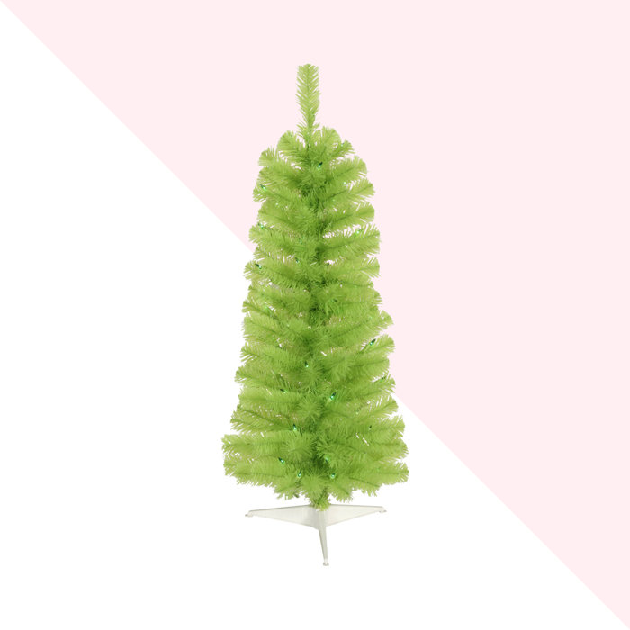 2 Lime Green Pine Artificial Christmas Tree With 35 Single Colored Lights