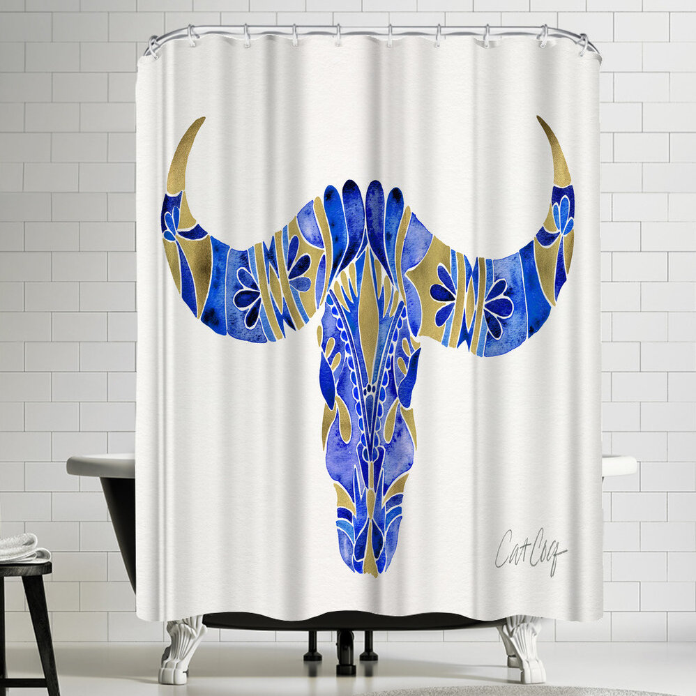 navy and gold shower curtain