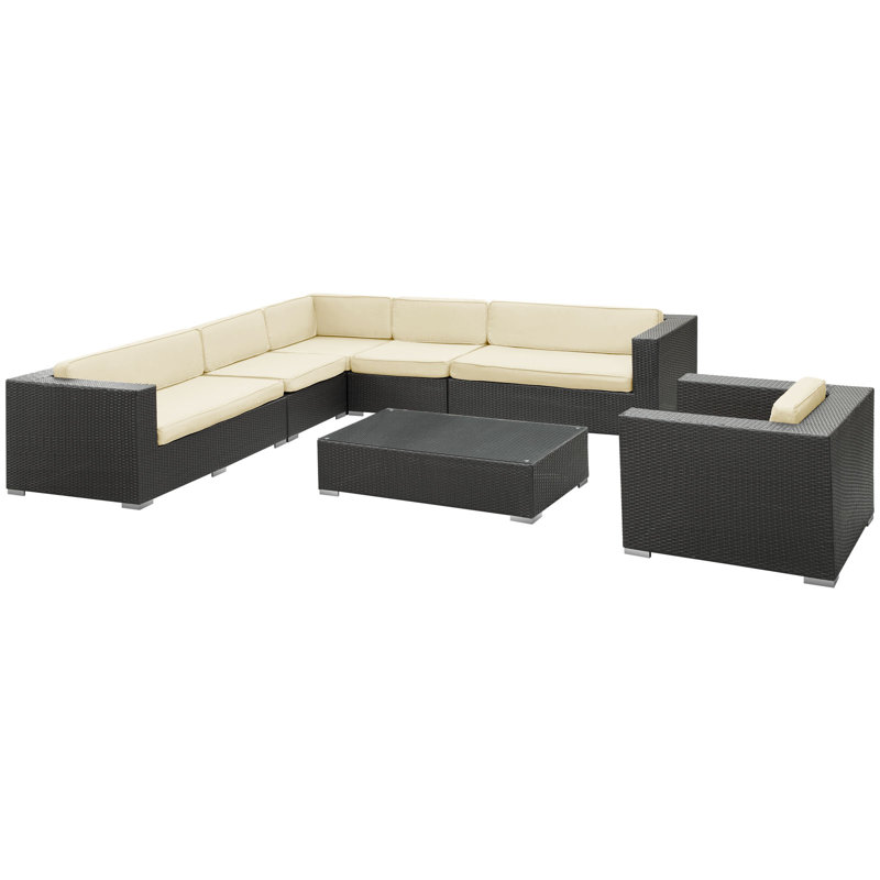 Modway Palm Springs 7 Piece Rattan Sectional Set With Cushions