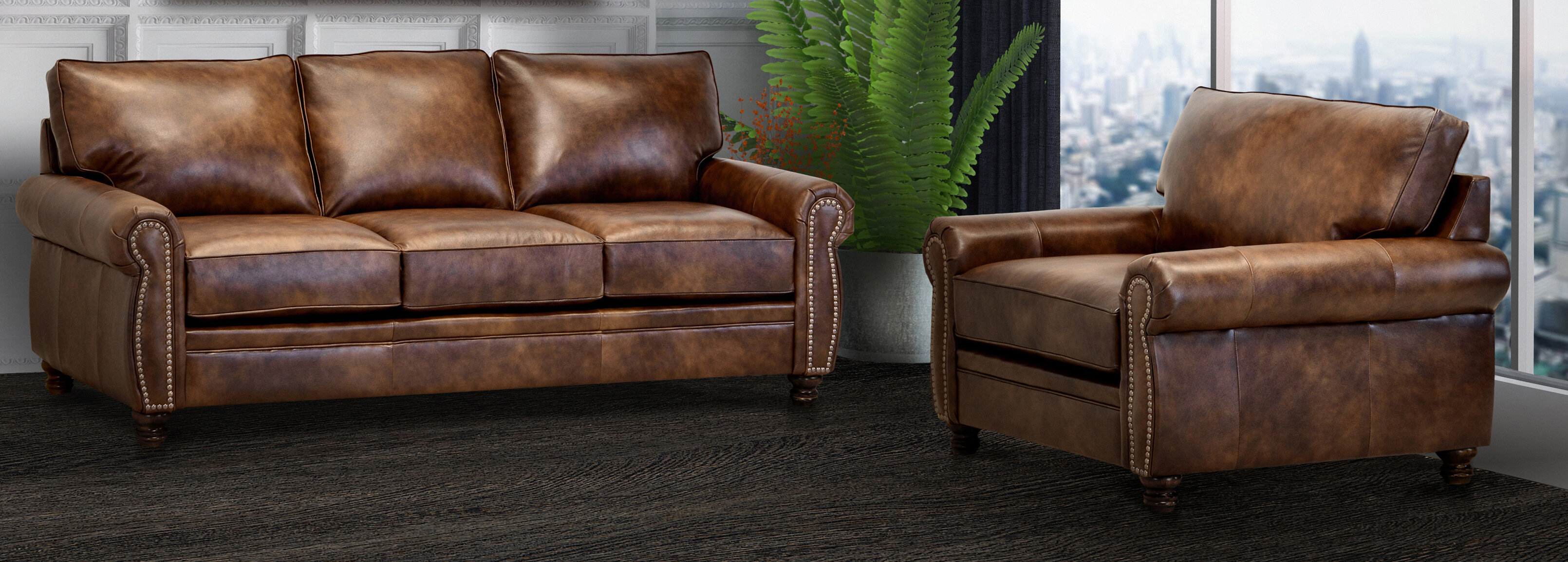 Gorgeous Aristocrat Styled Modern Dark chocolate brown top grain Leather Sofa 