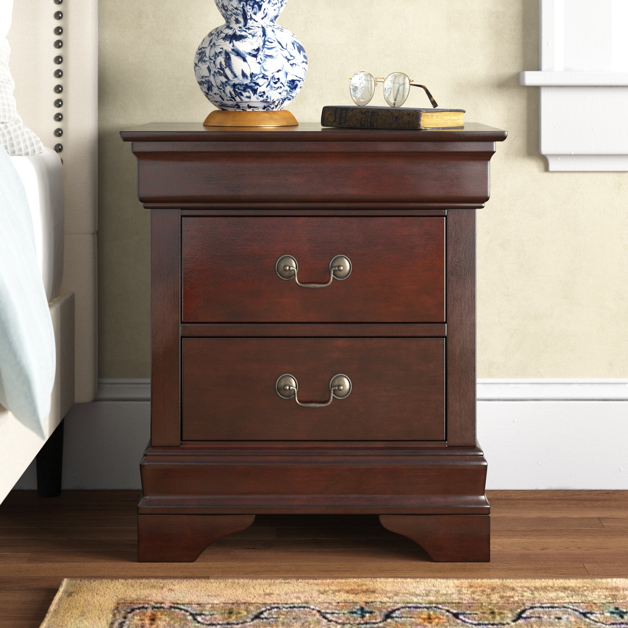 Charlton Home Braiden 2 Drawer Solid Wood Nightstand In Cherry Reviews Wayfair