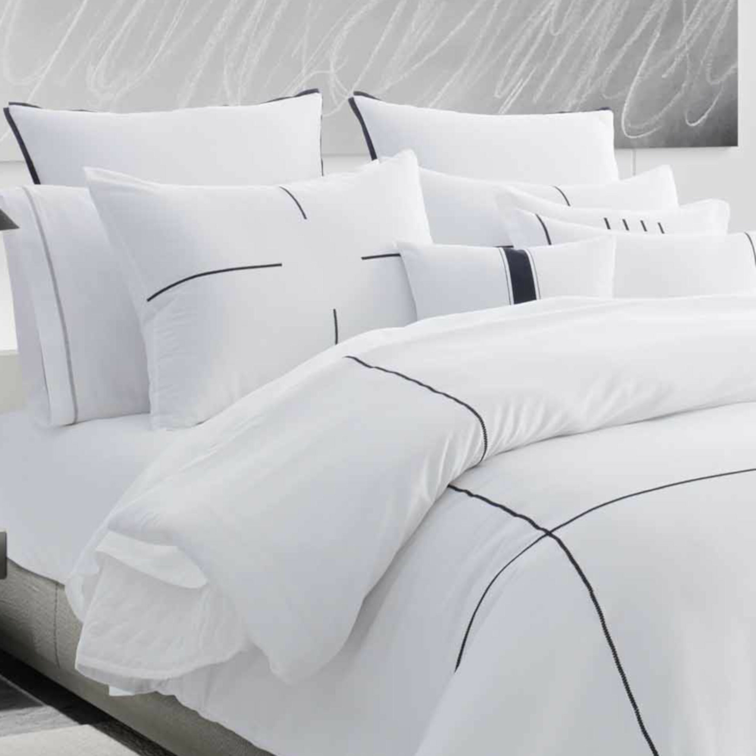 Luxury 3pc White on White Embroidered Duvet Cover Bedding Set with Shams 